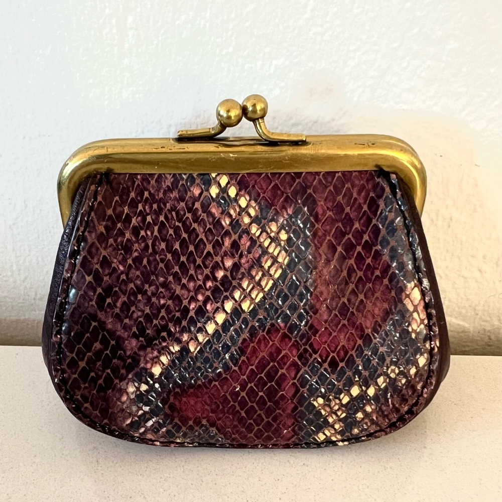 Fossil Vintage-style Framed Kisslock Leather Coin Purse Snake Embossed 👛